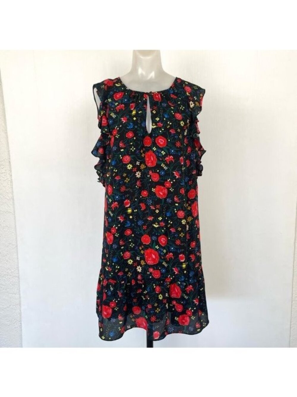 J. Crew Flutter Sleeve Black and red Floral Dress Small